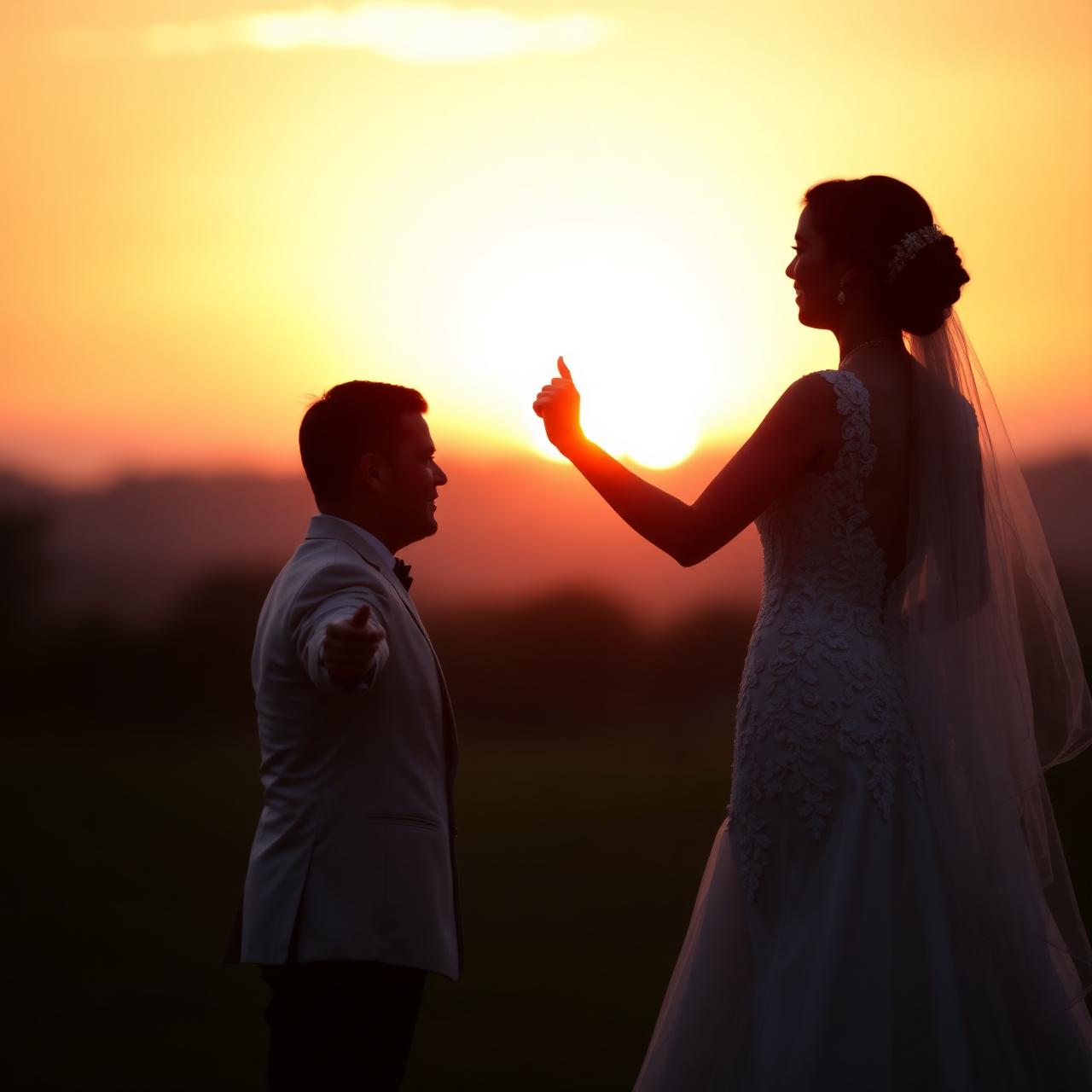 Bride and groom at sunset