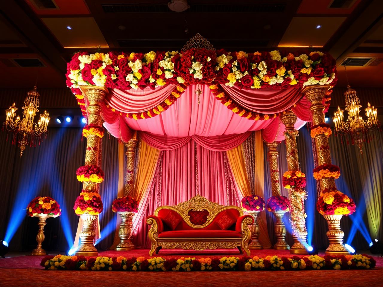 Indian wedding mandap with marigolds