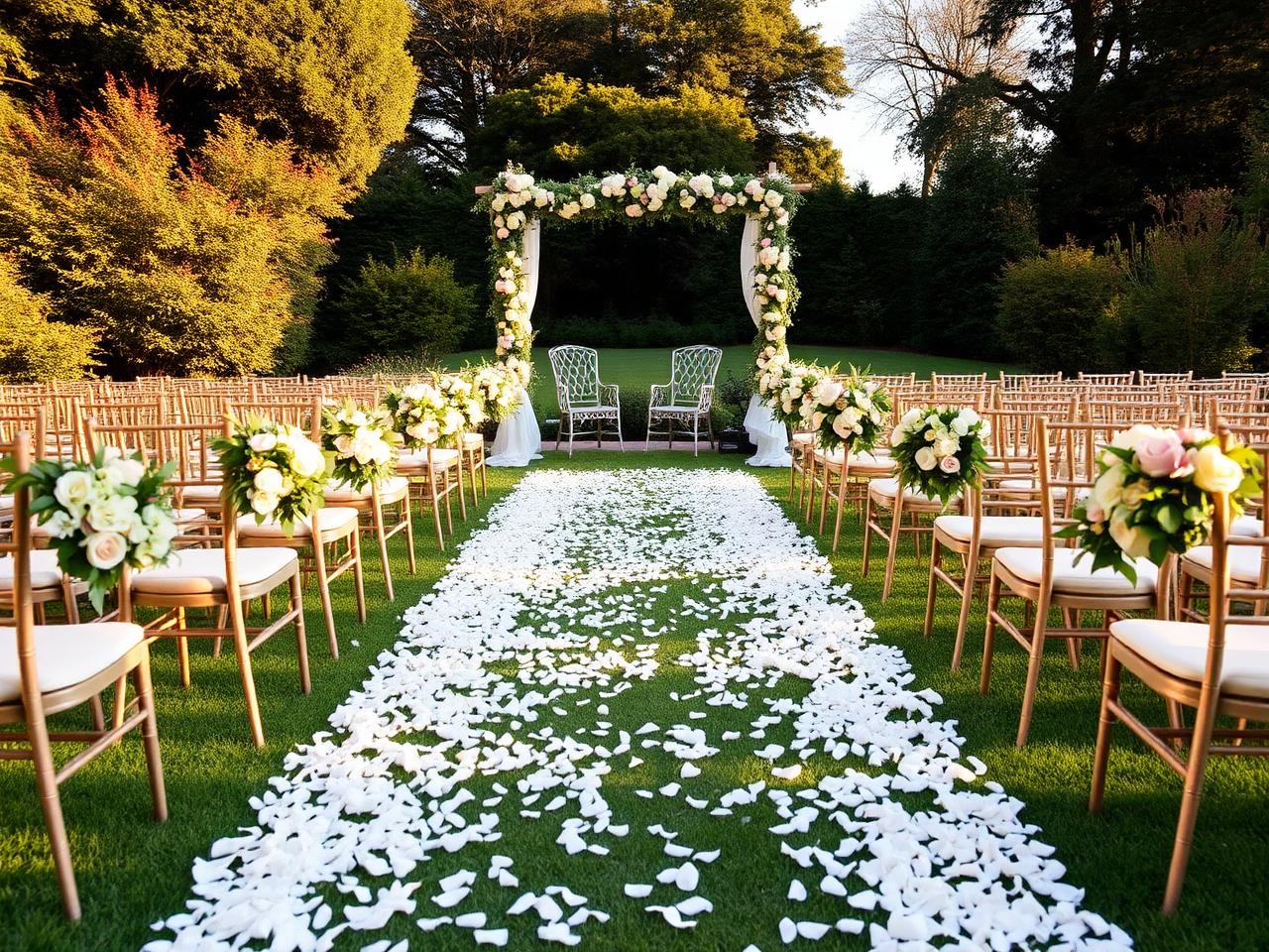 Outdoor garden ceremony at golden hour